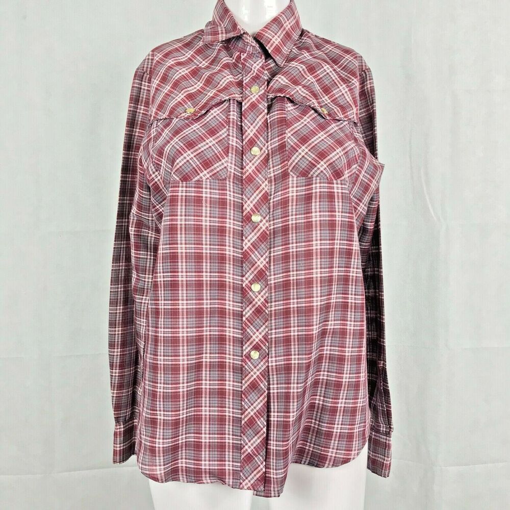 Cheryl Tiegs Shirt Womens Sz 12 L Vintage Red Plaid Snap Button Up‎ Western